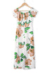 Print Off Shoulder Slit Bodycon Midi Dress